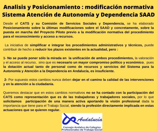 ANÁLISIS Y POSICIONAMIENTO: Modificación Normativa del Sistema para la Autonomía y Atención a la Dependencia (SAAD)